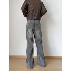 New Men's Patchwork style cargo Denim Pants Washed Male Jeans Straight Casual Men wear Loose Wide Leg Trousers Pocket design