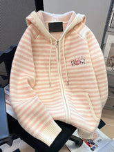 Pink Striped Sweet Cardigan Women Cute Cartoon Long Sleeve Knitted Sweaters Vintage Kawaii Preppy Style Japan Pockets Tops Coats voguable