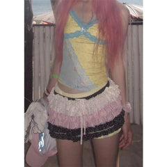 Y2k Vintage Mini Skirt Women Japanese Style 2000s Harajuku Polka Dot Layered Short Skirt Kawaii Fashion Ruffles Skirts voguable