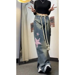 Voguable Women Baggy Star Jeans Vintage Harajuku Oversize High Waist Denim Trouser Emo 2000s Y2k 90s Aesthetic Wide Pants Trashy Clothes voguable