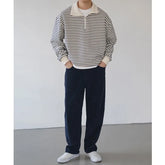 Half Zipper Lapel Striped Sweatshirt Men Pullover Autumn New Korean Version Contrast Color Loose Casual Long Sleeve Sweatshirts voguable