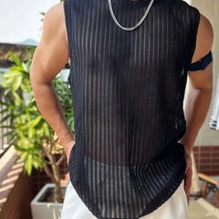 Voguable Korean Style New Fashion Men's Clothing Hollow Out Sleeveless Tops All-match Comfortable Ventilate Tank Tops voguable