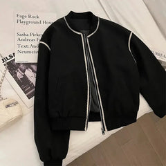 Vintage Stripe Splicing Women Jacket Y2K Autumn Korean V Neck Loose Baseball Coats Female Harajuku All-Match Warm Outwear New voguable