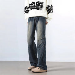 Straight Washed Jeans mens Crinkle Design Denim Pants Wholesale Trendy Fashion Casual Trousers Men Women Streetwear Style voguable