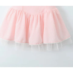 YENKYE Summer Women White Mesh Patchwork Pink Striped Sling Dresses Sexy Thin Straps O Neck A-line Mini Dress Holiday Robe voguable