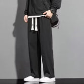 Elegant Fashion Harajuku Slim Fit Straight Pants Solid Pockets Thin Style Wide Leg Pants Loose Casual All Match Male Clothes voguable
