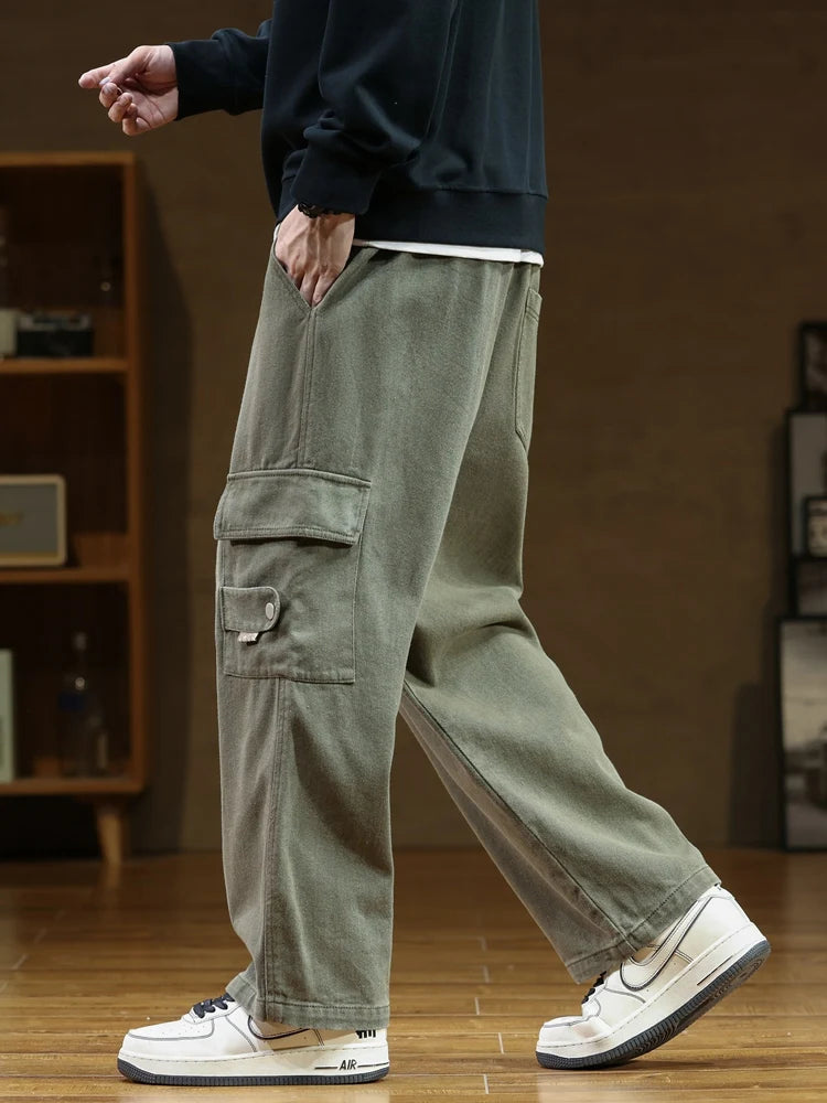 Autumn New Cargo Pants Men Multi-Pockets Cotton Casual Wide Pants Male Workwear Loose Straight Trousers Big Size 7XL 8XL voguable