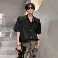 Patchwork shirt men Zip Trim Stage Performance Shirt Trendy Casual Fashion Slim Fit Party Club Wear Stagewear Costume Apparel voguable