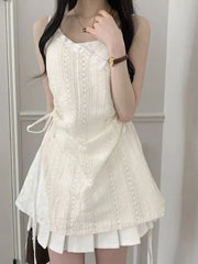 Voguable Summer Elegant New One Piece Dress Women Chic French Lace Sling Shirt Stacked Female Korean Fashion Inner Wear Base Short Dress voguable