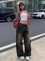 Voguable Streetwear Women'S Jeans Harajuku Cargo Pants Y2K Casual Denim Distressed Straight Wide Leg Trousers Female Korean 2024 voguable
