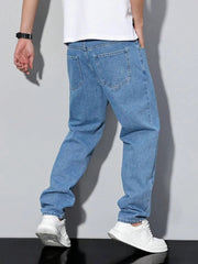 Voguable Men's straight-leg skinny jeans, straight and simple design, suitable for daily wear in all seasons voguable