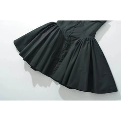 Sexy Women Front Slit Button Chic Fit Slim Black Mini Dresses Cape Short Sleeve Low Waist Elegant Evening Party Dresses