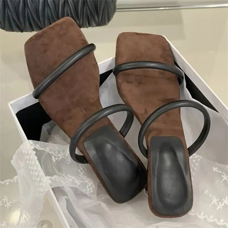 Voguable Summer Fashion Square Toe Woman Slippers Pumps Design Narrow Band Strange Low Heels Female Shoes voguable