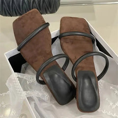 Voguable Summer Fashion Square Toe Woman Slippers Pumps Design Narrow Band Strange Low Heels Female Shoes voguable