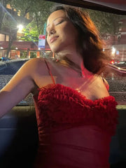 Spaghetti Strap Mesh Pleated Sexy Crop Tops Women Red Strapless Sleeveless Backless Skinny Club Tank Tops Clubwear voguable