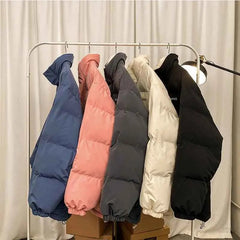 Winter Lamb Fleece Warm Parkas Women Solid Loose Stand Collar Zipper Casual Puffer Jacket Y2K Korean Preppy All Match Down Coats voguable