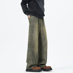 Baggy jeans mens New Korean Men's Casual Long Jeans Classic Man Straight Denim Wide-leg Pants Solid Low-rise jeans