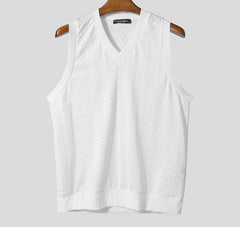 Men Tank Tops V Neck Sleeveless Summer Male Vests 2025 See Through Tops Breathable Fashion Men Clothing Streetwear S-5XL voguable