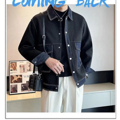 Spring Autumn New Fashion Turn-down Collar Long Sleeve Cowboy Patchwork Jackets Men's Clothing Casual Korean Button Trend Tops voguable