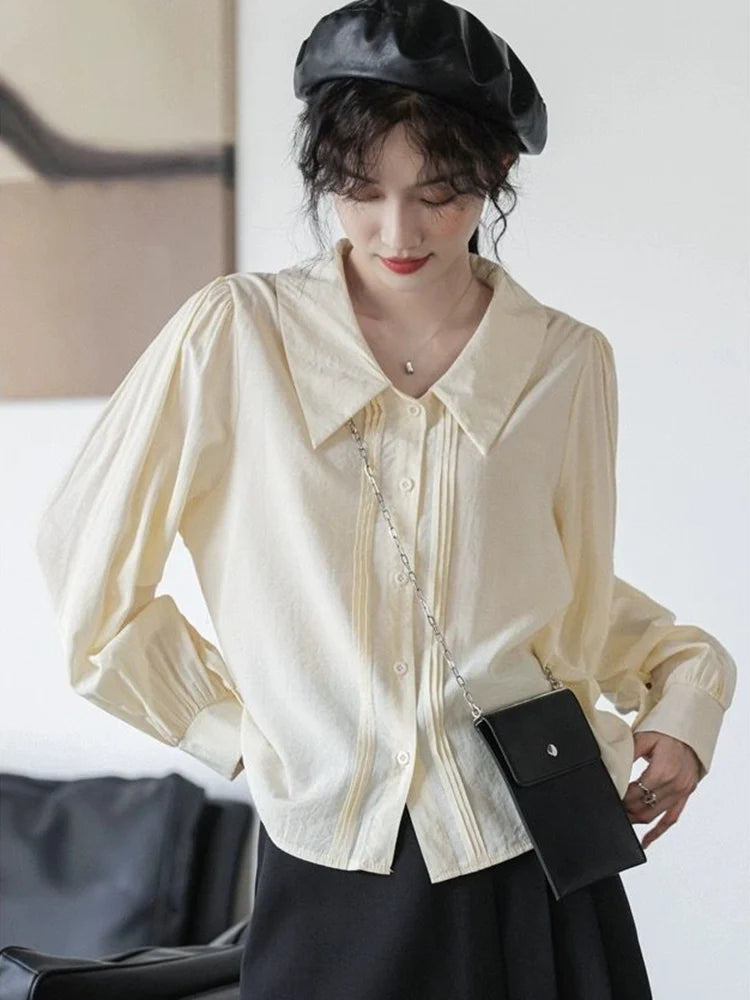 Voguable Preppy Style Women Sweet Shirt Korean Elegant Simple Blouse Spring Long Sleeve All Match Casual Vintage Female Loose Tops voguable