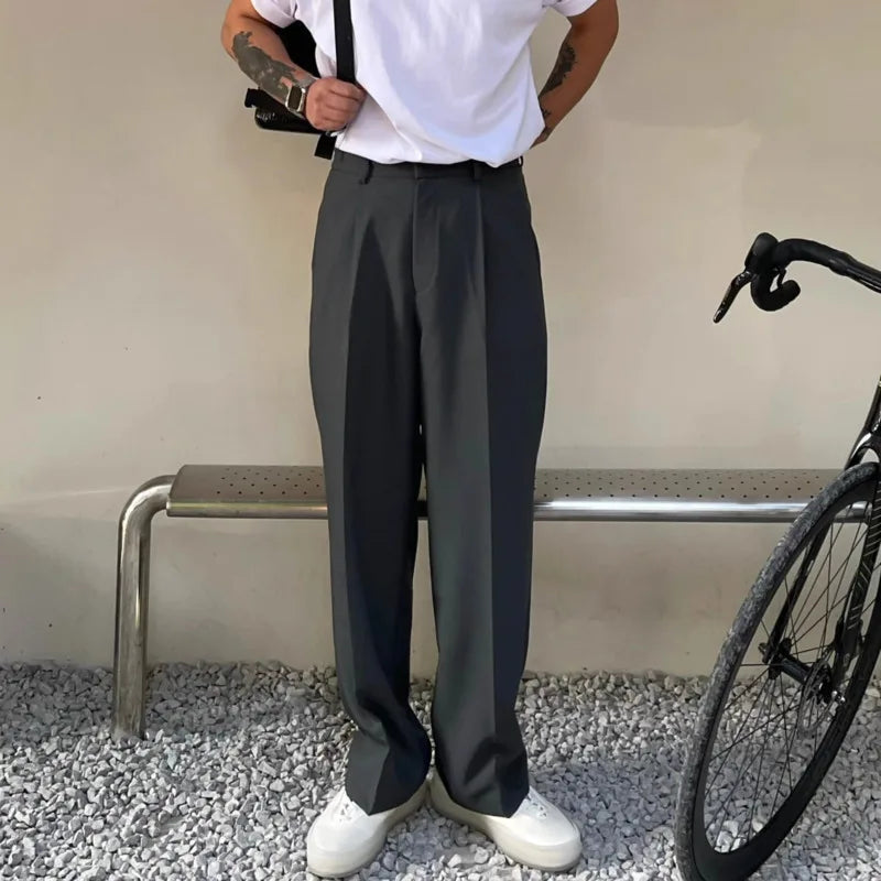 Gray Suit Pants Men Fashion Business Society Mens Dress Pants Korean Loose Straight Pants Mens Office Formal Trousers M-2XL voguable
