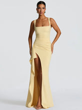 Elegant Spaghetti Strap Sexy Maxi Dress Women Gown Fashion Sleeveless Backless Thigh High Split Draped Club Long Dress voguable