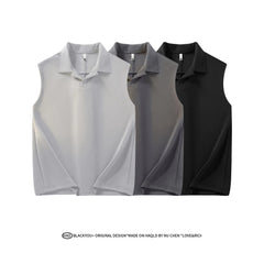 Men Solid Lapel Collar Casual Vest Youth Trendy Streetwear Sleeveless Summer Lightweight Comfort Outdoor Daily Wear Fashion voguable