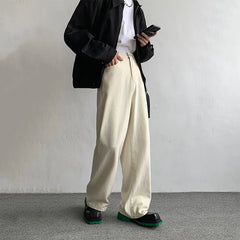 Baggy Beige Jeans Men Fashion Casual Oversized Wide Leg Jeans Men Streetwear Korean Loose Straight Denim Pants Mens Trousers voguable