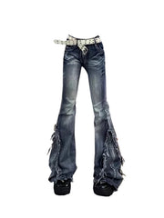 Voguable American Retro Y2K Flare Jeans Scratched Slim Bell Bottoms Women Fashion Gyaru Denim Pant Raw Edge Trousers Hip Hop High Street voguable