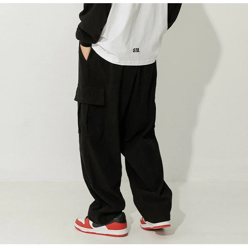 Voguable  Corduroy Cargo Pants Men Japanese Streetwear Black Cargo Trousers Male Hip Hop Harajuku Brown Loose Vintage Korean voguable