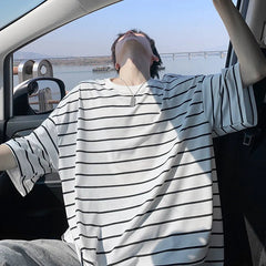 Summer Short Sleeved T-shirt Men Black White Casual T Shirt Men Streetwear Hip-hop Loose Striped T Shirt Mens Top Plus Size 4XL voguable