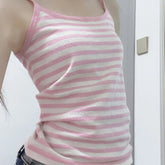 Voguable Summer Sweet Women Sexy Pink Striped Tanks Y2K High Elastic Streetwear Ladies Vest Casual Korean Style Ladies Camis Tops voguable