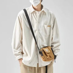 Fashionable and Comfortable Men's Loose Casual Shirt with Thick Long-Sleeve Corduroy, Versatile Top voguable