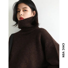 Korean Women's Sweater Loose Turtleneck Sweaters Warm Solid Pullover Knitwear Basic Female Tops Autumn Winter voguable
