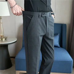 Men Suit Pant Plus Size 40 38 2024 Autumn Solid Elastic Waist Dress Pants Men Slim Business Office Social Ankle Length Trousers voguable