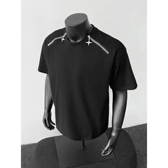 Breathable Mens Round Neck T-Shirt man Zip Detail Trendy Design New Urban Streetwear Casual Summer Tee Comfort Fit Stylish Soft voguable