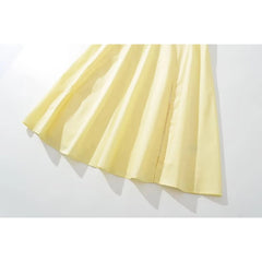 Voguable Women French Style Yellow Sling Dress Sexy Sleeveless Cross Lacing Up Back Slit Hem Elegant Ladies Dresses voguable