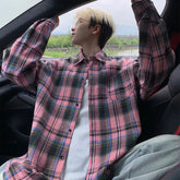 Autumn Long Sleeved Shirt Men Fashion Retro Plaid Shirt Men Japanese Streetwear Hip-hop Loose Casual Shirts For Men Large Sizes voguable