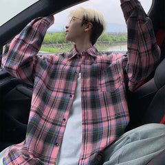 Autumn Long Sleeved Shirt Men Fashion Retro Plaid Shirt Men Japanese Streetwear Hip-hop Loose Casual Shirts For Men Large Sizes voguable