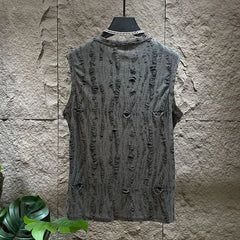 Men's Sleeveless T-Shirt Shorts Set O-Neck Casual Hollow Tank Top + Shorts hole Hollow Quick Male Breathable Vest 2 Piece Set voguable