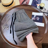 Korean Chic Plaid Casual Pants Women Summer High Waist Retro All Match Wide Leg Pants Y2K Loose Drawstring Straight Trousers voguable