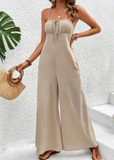 Voguable summer new women's backless sexy lace up loose casual straight leg wide leg suspender pants jumpsuit pants women's pants voguable