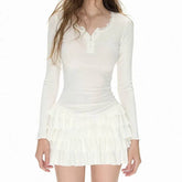 Voguable Y2K Ruffles Mini Dress Women Harajuku Streetwear Lace White Ball Gown Dresses Autumn Gyaru Korean Long Sleeves Bodycon Vestidos voguable