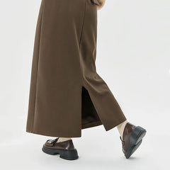 Autumn Faux Fur Belt Midi Skirts Women Y2K High Waist Rear Slit A-Line Skirt Winter Thick Elegant Office Lady Woolen Skirts New voguable