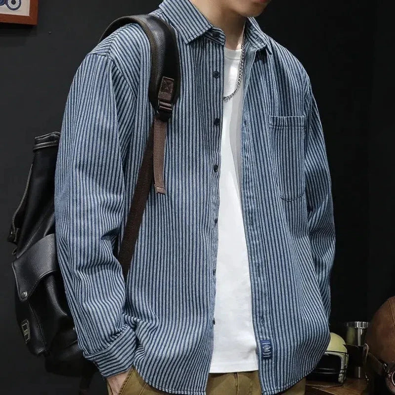 Spring Autumn New Fashion Striped POLO Collar Long Sleeve Blouse Men's Clothing Popularity Korean Casual All-match Trend Shirts voguable