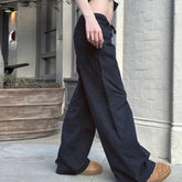 Voguable Y2K American Street Style Workwear Pants Solid Color Pocket Low Waist Loose Comfortable Straight Leg Casual Trousers voguable