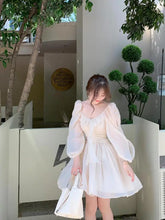 French Beige Pleated Ruffles Princess Short Dresses Women Sweet Fashion Temperament Vacation Ball Gown Party Mini Dress Backless voguable