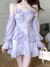 Voguable Purple Off Shoulder Kawaii Pearl Dress Women Ruffle Patchwork Sweet Party Mini Female Korean Fashion Slim Sexy Fairy Dresses voguable