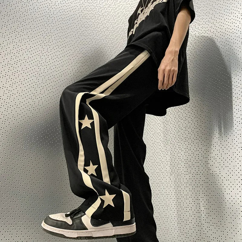 Voguable Y2K Star Sweatpants Men Black Sports Pants Wide Leg Trousers Male Japanese Streetwear Hip Hop Graphic Loose Casual voguable