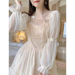 Voguable Long Sleeve Kawaii Lolita Dress Women Casual Vintage Mini Dress Female Japanese Fairy Aesthetic Style One Piece Dress voguable